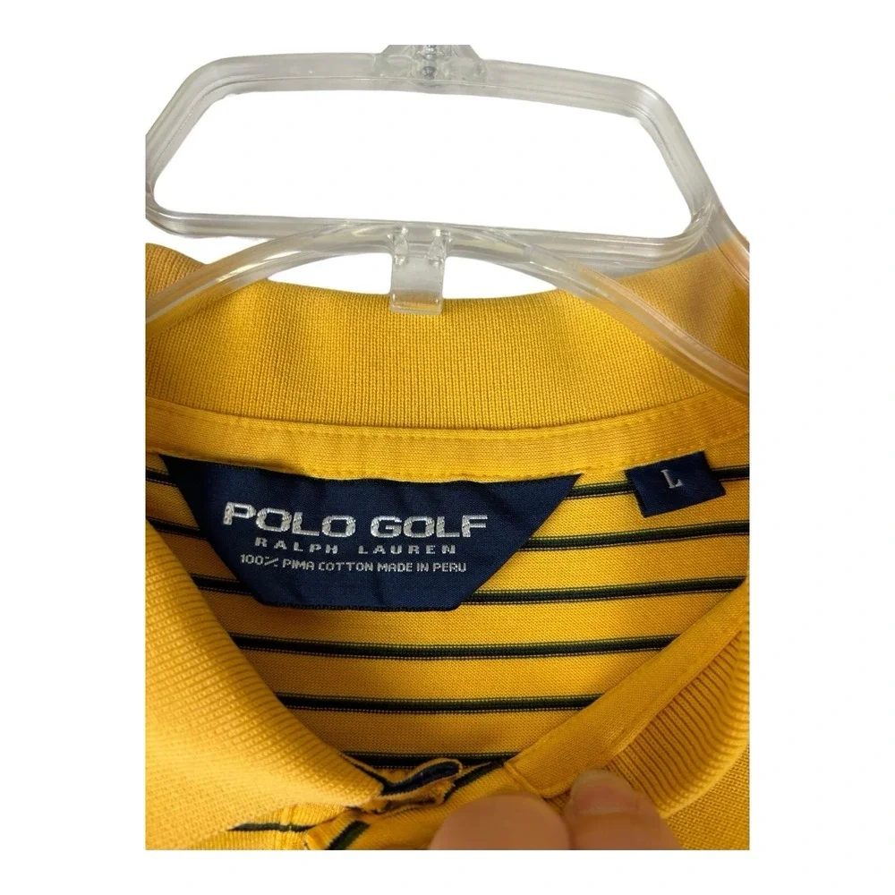 Polo Golf Ralph Lauren Shirt Mens Large Gold‎ Striped Pima Cotton Black Label